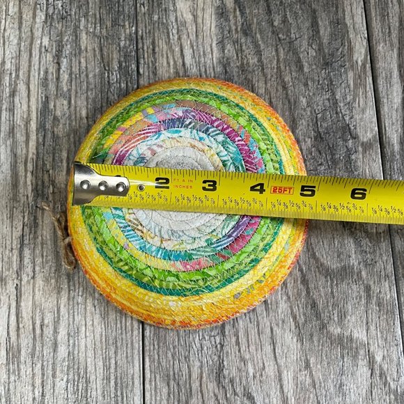 New Handmade Coil Wrapped Basket Sunrise Rainbow Southwestern Multicolor Bowl - Picture 4 of 7